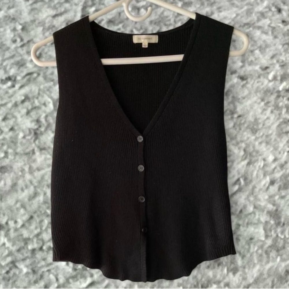 V-Neck Button-Front Tank - Black